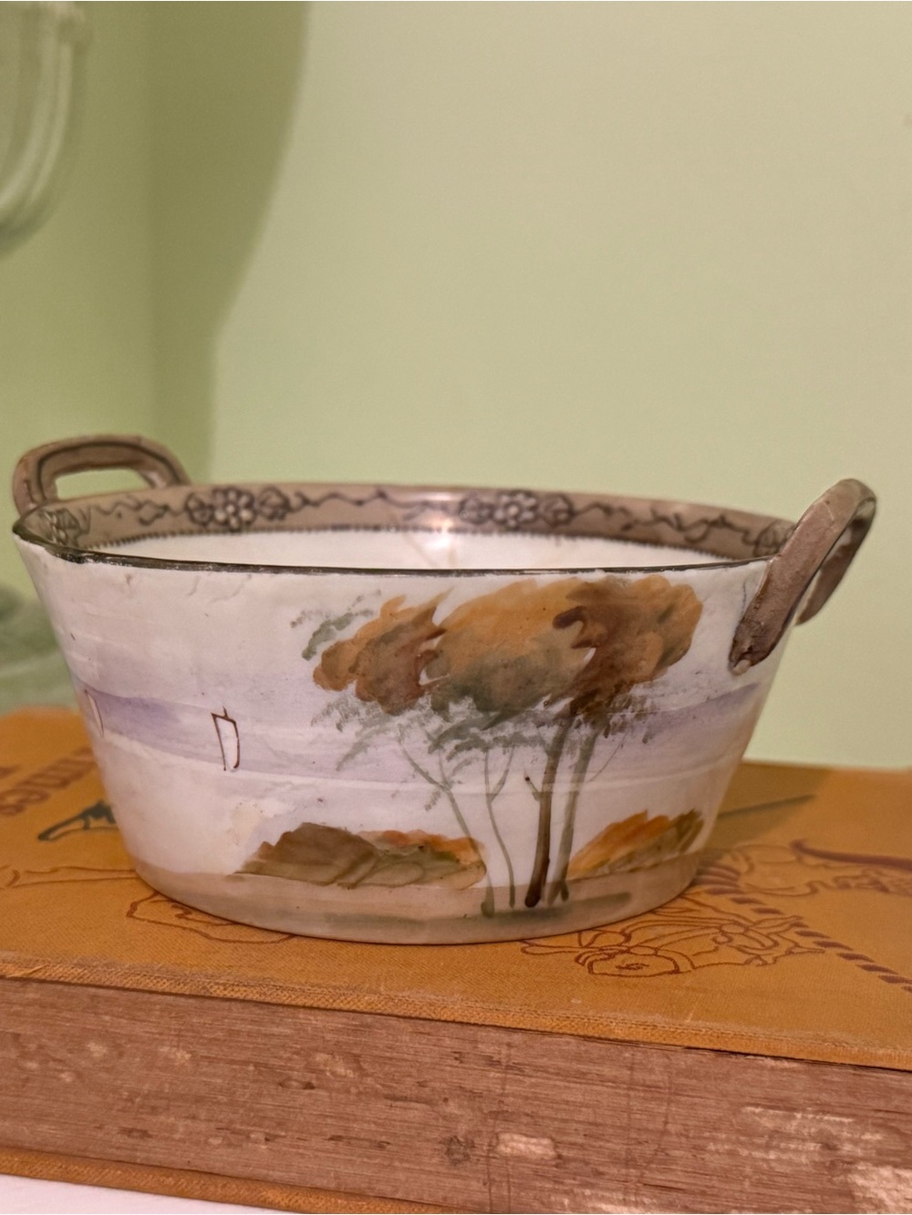 Hand-Painted Ceramic Decorative Bowl in White and Gold